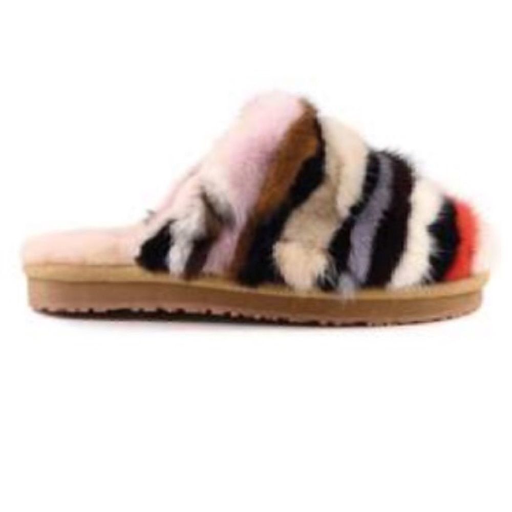 MINKY FUR STRIPY IN ROSE MULTI BY MOU